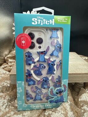 Disney Stitch iPhone 16 Pro Max Clear glittery stitch Phone Case